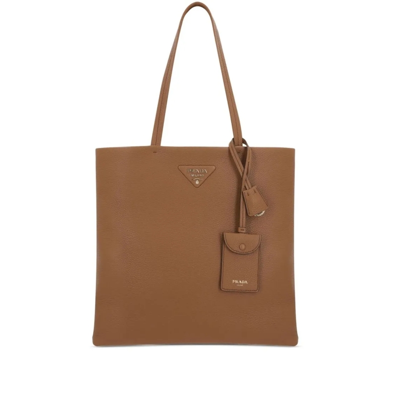 Prada Fourre-tout Textured Brown Tote Bag With Detachable Tag Brown