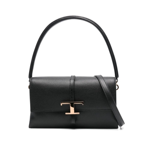 Tod's Schultertasche Structured Leather Handbag With Gold-Tone Logo Cla Black