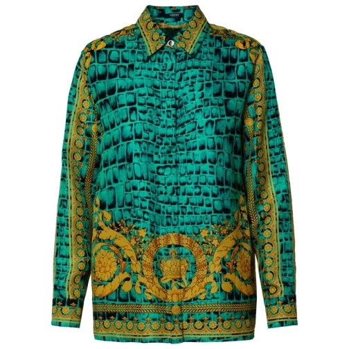 Versace Baroccodile' Multicolored Silk Shirt Green 