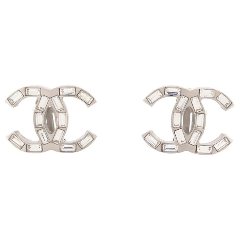 Chanel Ohrstecker NEUE CHANEL CC LOGO & STRASS SILBERNE METALL-OHRRI silber