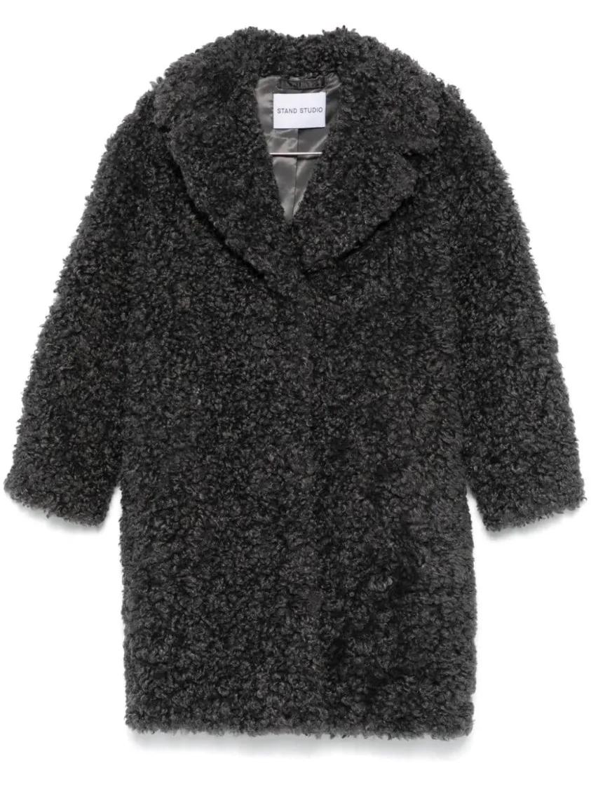 Stand Studio - Charcoal Grey Faux Shearling Coats - Größe 38 - schwarz