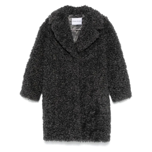 Stand Studio  Charcoal Grey Faux Shearling Coats Black