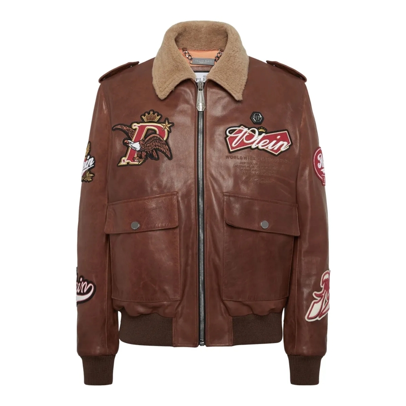 Philipp Plein Daunenjacke Leather Jacket braun