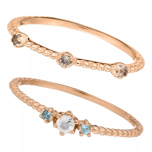 Leaf Ring Set Gorgeous Gems Mix Rose Gold Ring med sammanlänkande delar