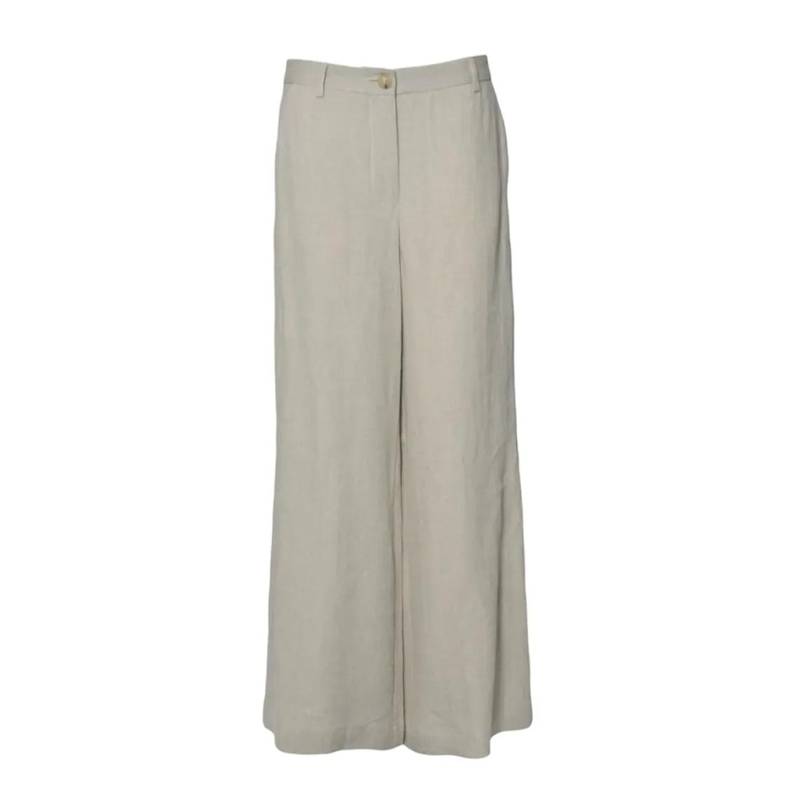 Thumbnail - Solotre - Sand Linen Wide-Leg Trousers – Solotre - Größe 44 - beige