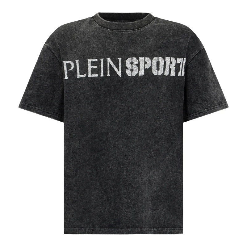 Plein Sport T-Shirt Washed Round Neck T-Shirt Crackle Scratch schwarz
