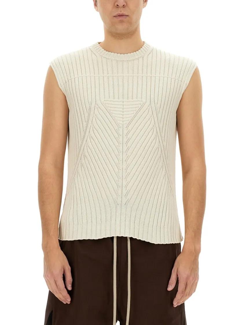 Thumbnail - Rick Owens - Textured Ribbed Knitted Vest With Geometric Patter - Größe L - weiß