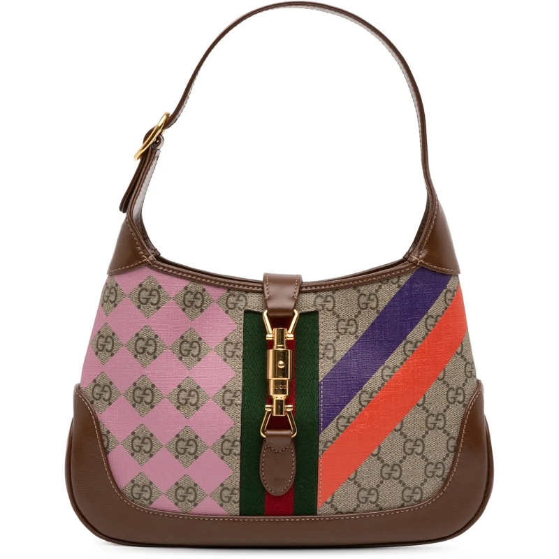 Gucci Schultertasche Small GG Supreme Web Geometric Jackie 1961 Crossbo braun