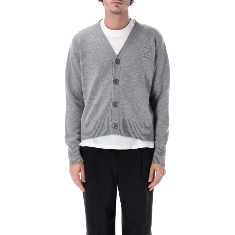 AMI Paris Vest Adc Knit Cardigan Grey