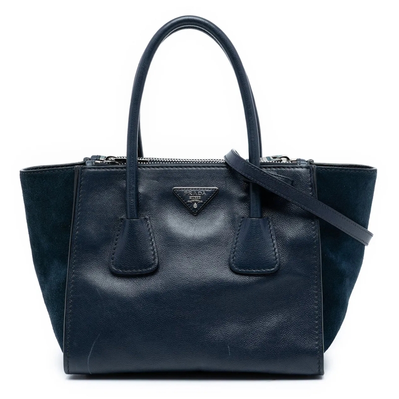Prada Schultertasche Glace Calf Twin Pocket Satchel blau