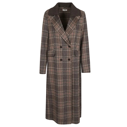 P.A.R.O.S.H. Trenchcoat Double-Breasted Wool Coat With Check Pattern Brown