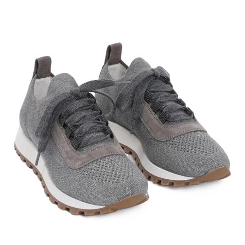 Brunello Cucinelli Shiny Knit Sneakers Grey Low-Top Sneaker