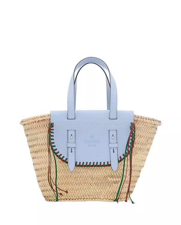 Cuba Lab Totes - Tropicana Straw And Leather Tote Bag - Gr. unisize - in Blau - für Damen