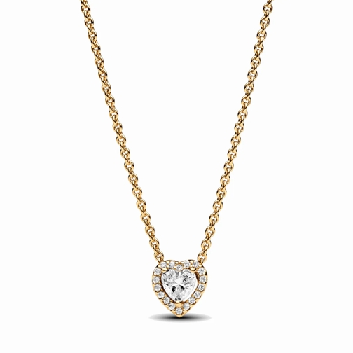 Pandora Mittellange Halskette Heart 14k gold-plated collier with clear cubic zir Clear