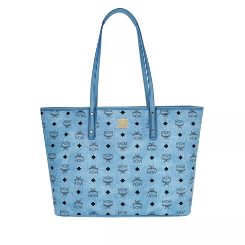 MCM Anya Top Zip Shopper Medium Blue Shopping Bag