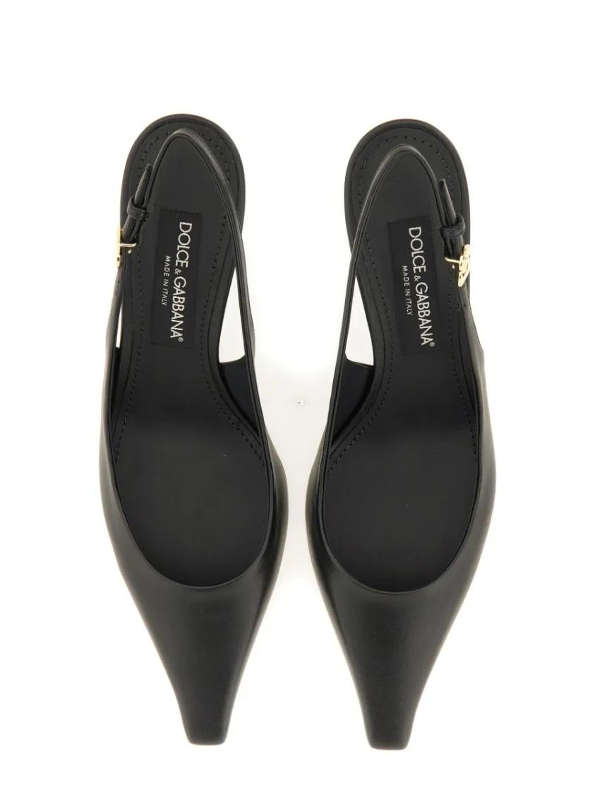 Thumbnail - Dolce&Gabbana Hohe Schuhe - Slingback With Logo - Gr. 37,5 (EU) - in Schwarz - für Damen