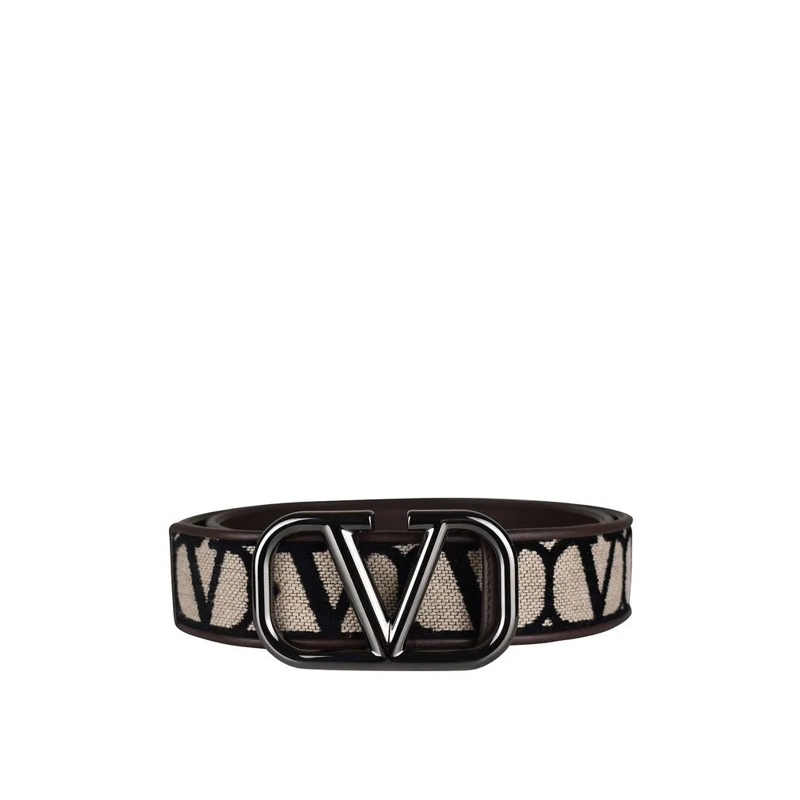 Valentino Garavani Riem Monogrammed Canvas Belt With Anthracite Logo Buckl Black