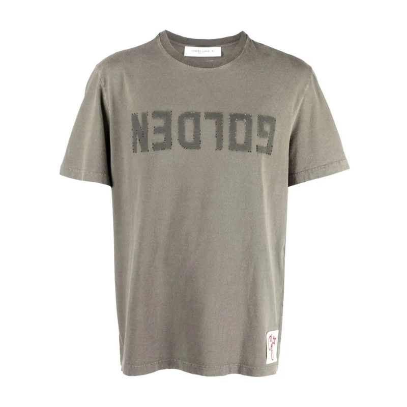 Golden Goose T-shirt Green Cotton Regular T-Shirt With Inverted Logo De Green
