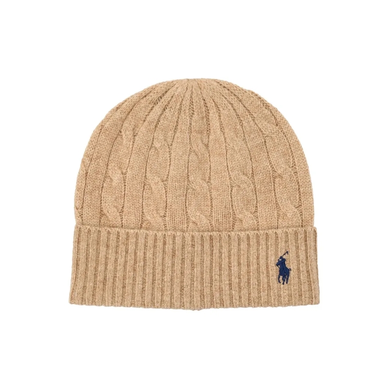 Polo Ralph Lauren Hut Cable-Knit Wool-Cashmere Beanie With Ribbed Hem Neutrals