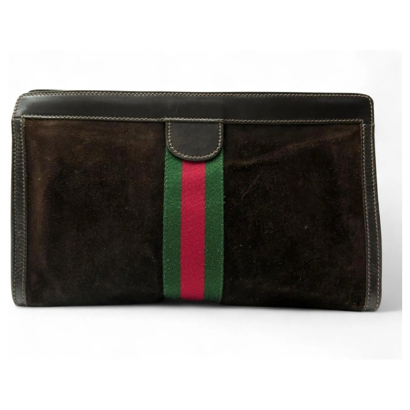 Gucci Clutch VINTAGE GUCCI OPHIDIA WEB-BAND BRAUNER Wildleder T braun