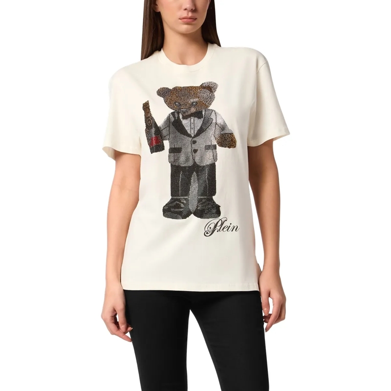Philipp Plein T-Shirt T-Shirt Man Fit Teddy Mit Schmucksteinen weiss(Image 3)