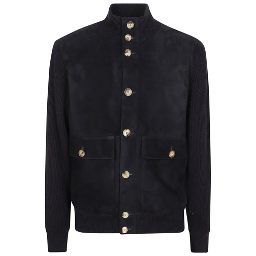 Brunello Cucinelli Bomberjacken Soft Suede/Cashmere Bomber Jacket Blue