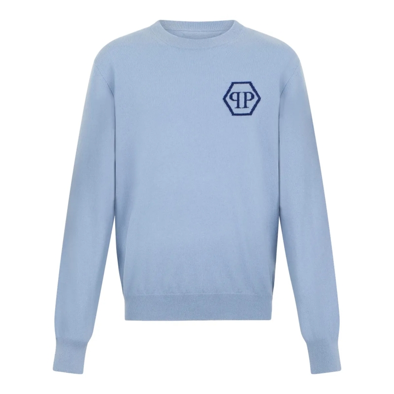 Philipp Plein  Cashmere Roundneck Pullover Jacquard Hexagon hell-blau