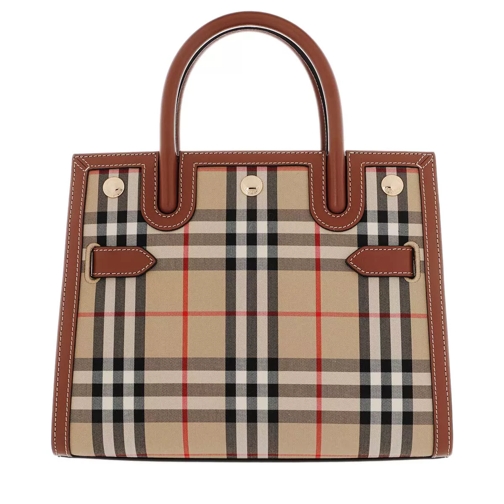 Burberry Small Title Check Shoulder Bag Archive Beige Tote