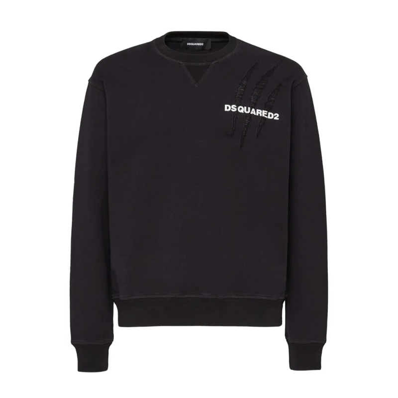 Dsquared2  Distressed Black Cotton Sweatshirt With Iconic Bra Black