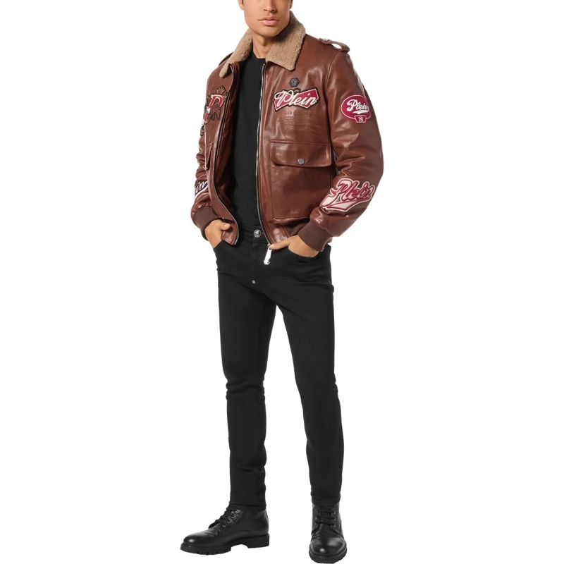 Philipp Plein Daunenjacke Leather Jacket braun(Image 4)