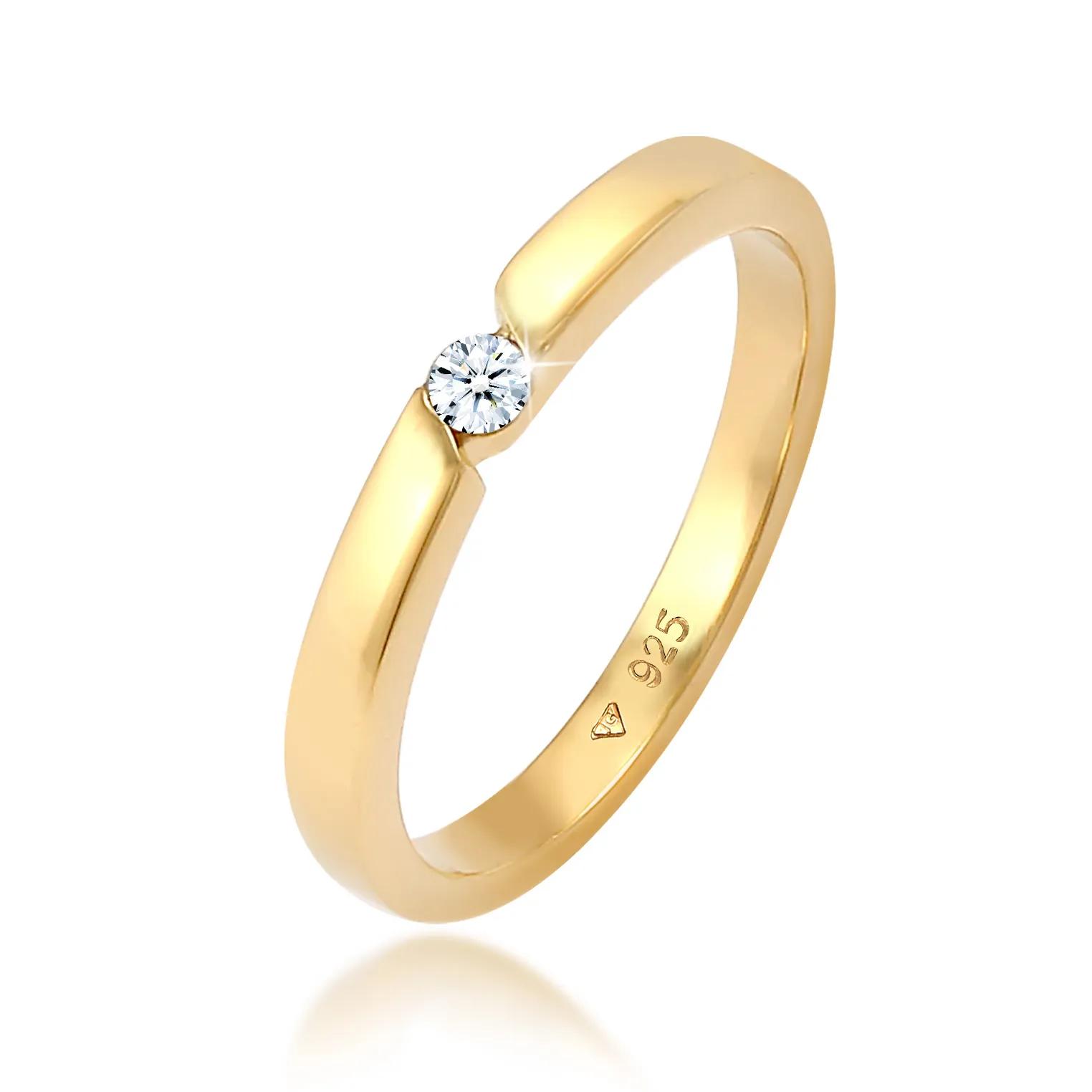 Elli Ringe - Ring Verlobungsring Diamant (0.06 ct.) 925 Silber - Gr. 52 MM - in Gold - für Damen