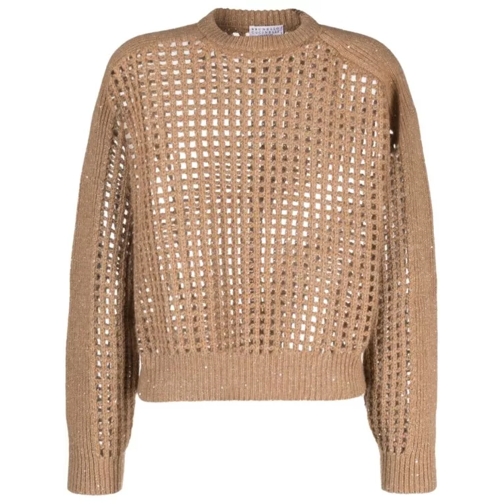 Brunello Cucinelli Open-Knit Sequinned Jumper Brown 