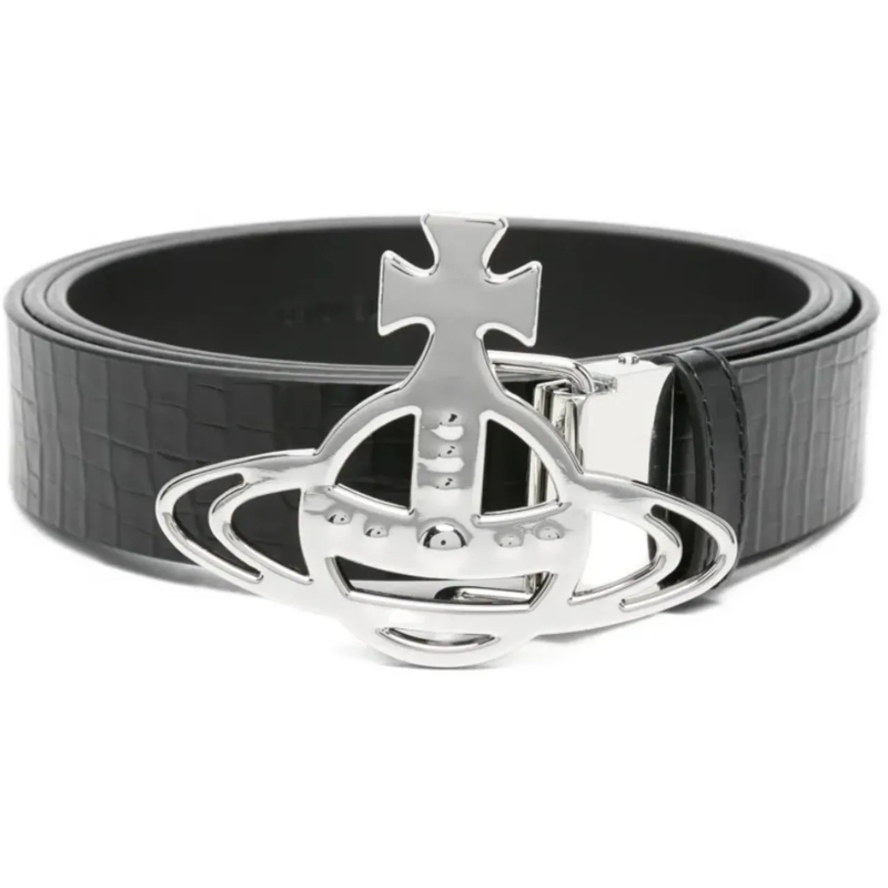 Vivienne Westwood Ceinture en cuir Line Orb Buckle Belt/silver Black schwarz