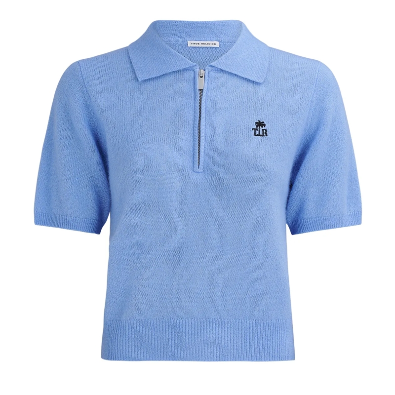 True Religion Polohemd Strick-Poloshirt AMARA blau