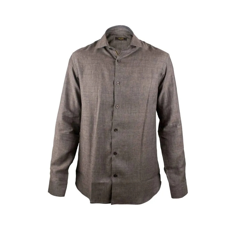Moorer Overhemd Linen Brown Shirt With Mother-Of-Pearl Buttons Grey