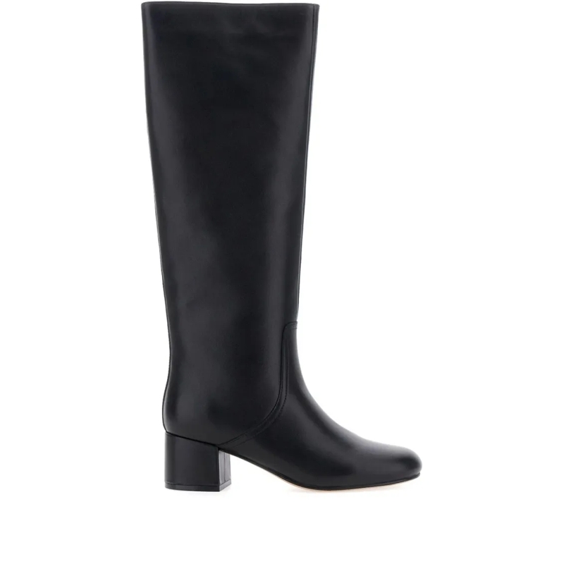 Twin-Set Bottes Knee-High Calf Leather Ankle Boots With Silhouette Black