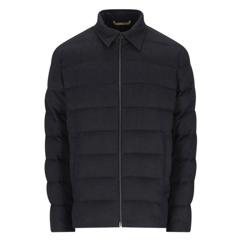 Herno Daunenjacke Navy Blue Quilted Jacket With Silk-Cashmere Blend Black