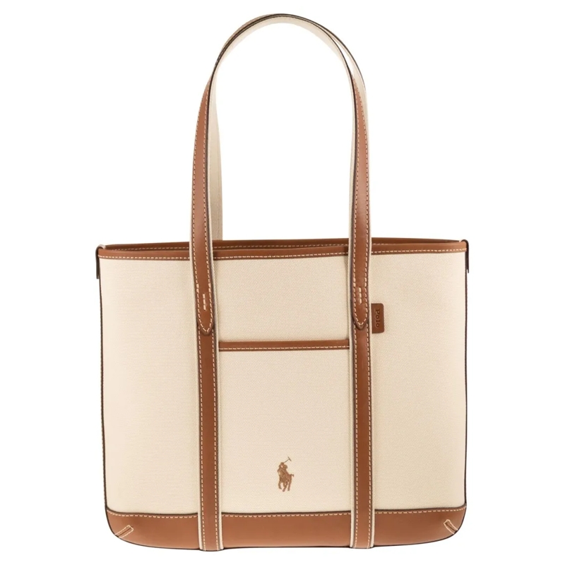 Polo Ralph Lauren Fourre-tout Small Cotton And Leather Tote Bag Neutrals