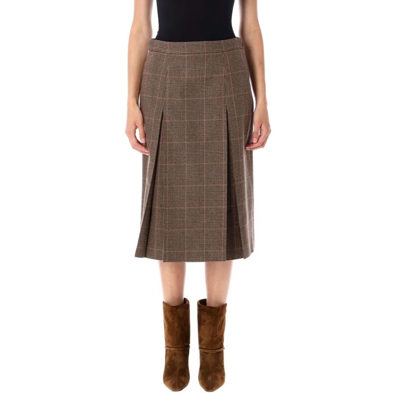 Saint Laurent Midirok Prince Of Wales Pattern Wool And Cashmere Midi Ski Brown
