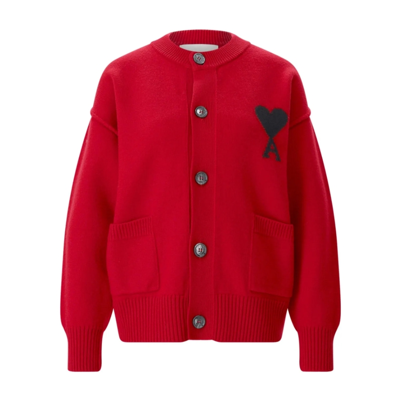 AMI Paris Cardigan Strickjacke aus Wolle rot