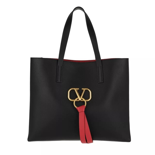 Valentino Garavani V Ring Bag Leather Black/Rouge Sac à provisions
