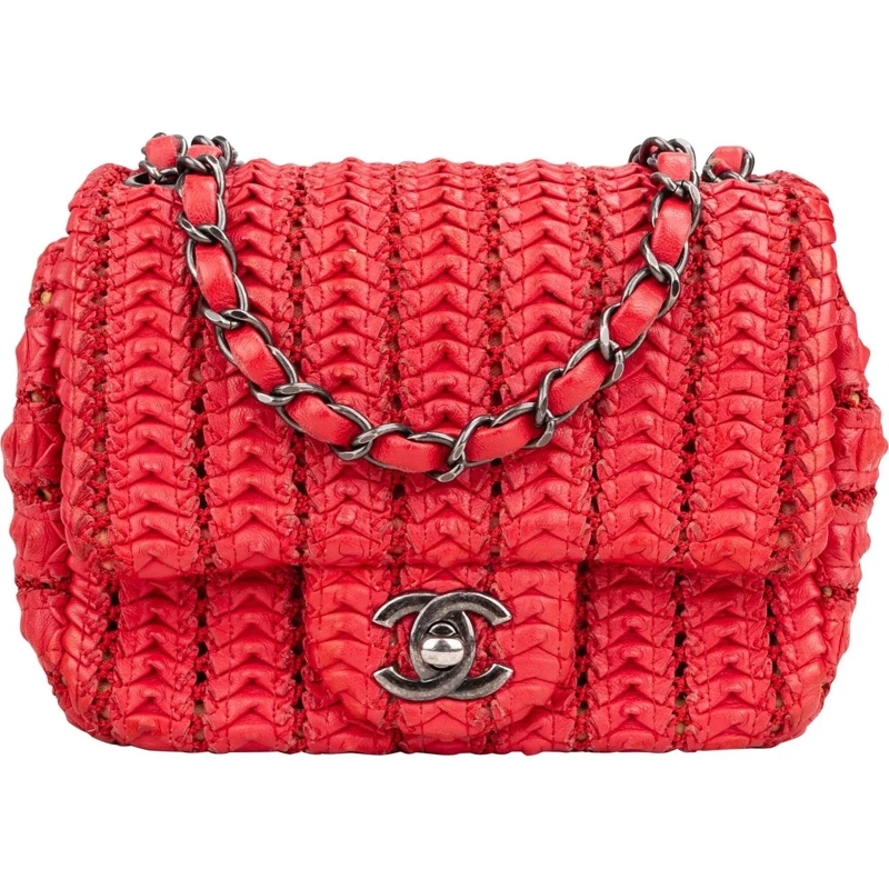 Chanel Sac à bandoulière Chanel Red Seoul Crochet Antique Mini Single Flap  mehrfarbig