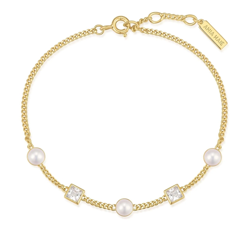 Ania Haie Armband 925er Sterlingsilber Cube and Pearl gold(Image 3)