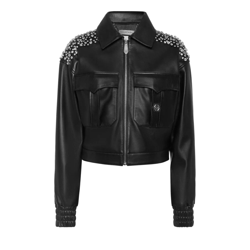 Philipp Plein Bomberjacke Leder-Bomber Signature schwarz