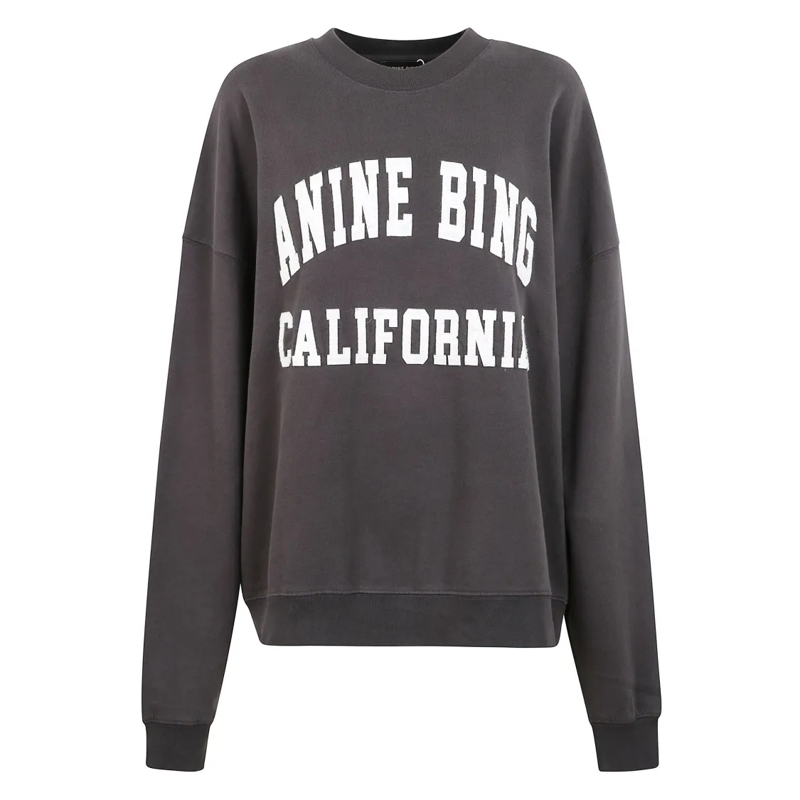 Anine Bing  Cotton Sweatshirt With Bold Front Lettering Grey