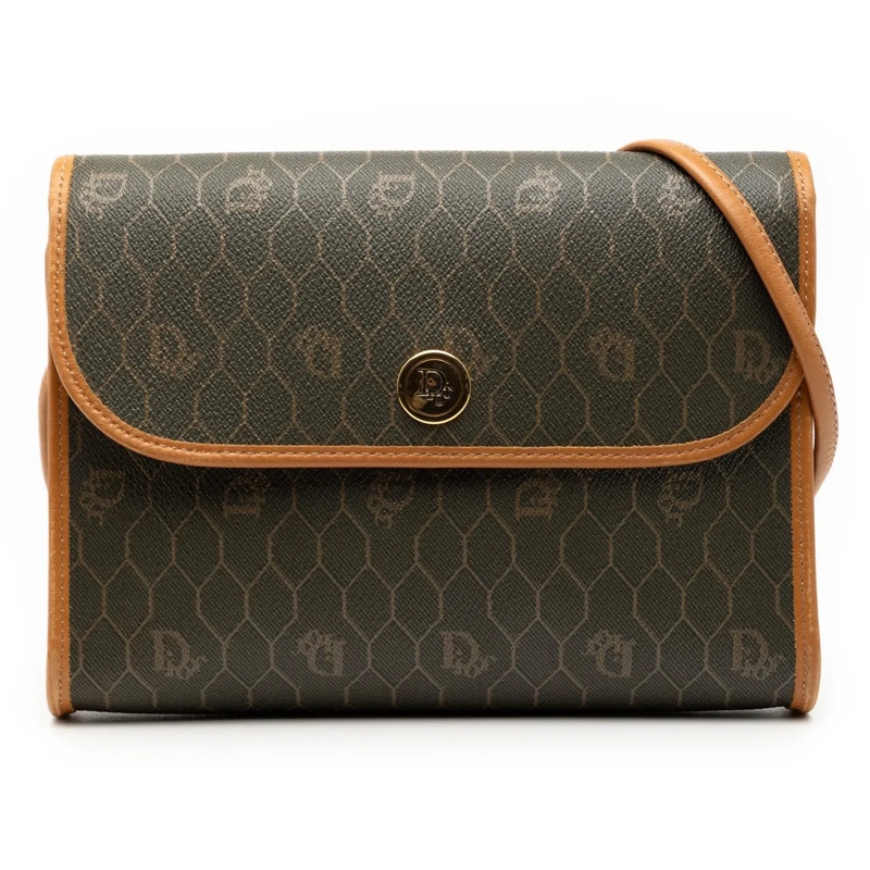 Christian Dior Schultertasche Honeycomb Coated Canvas Crossbody braun