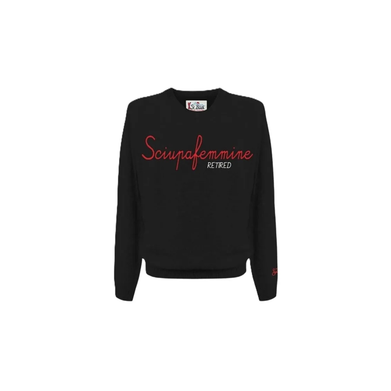 Mc2 Saint Barth  Embroidered Black Sweatshirt With Bold Script Desi Black