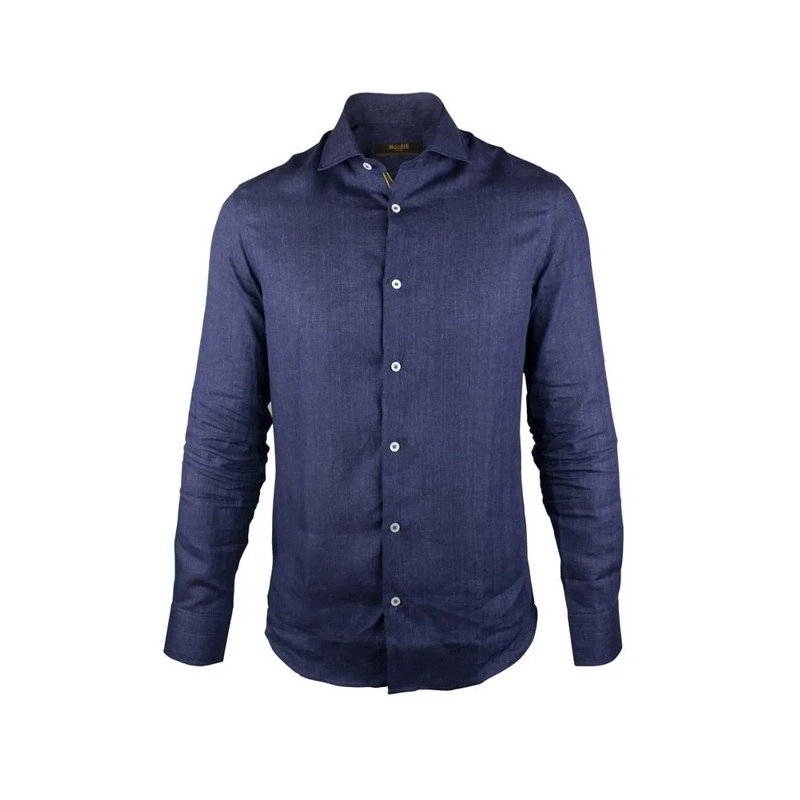 Moorer Overhemd Navy Blue Linen Shirt With Removable Stays Black