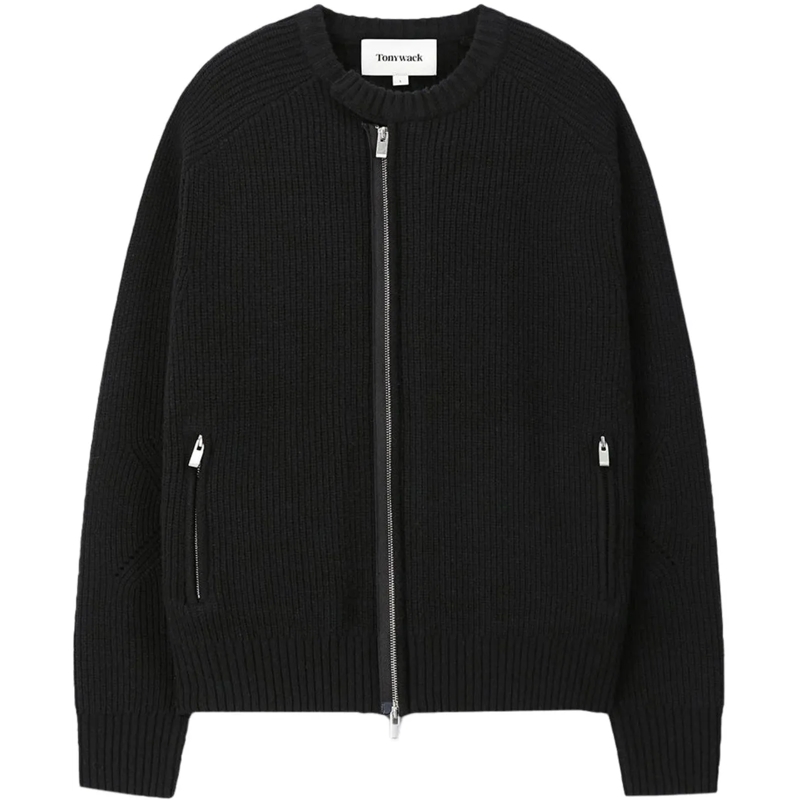 Tony Wack Pullover Maglione Knitted Zip-Up Merino Nero schwarz