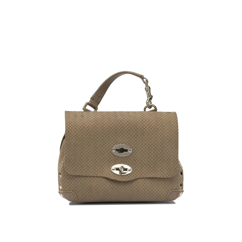 Zanellato Sac à bandoulière Compact Beige Suede Handbag With Textured Pattern  Brown